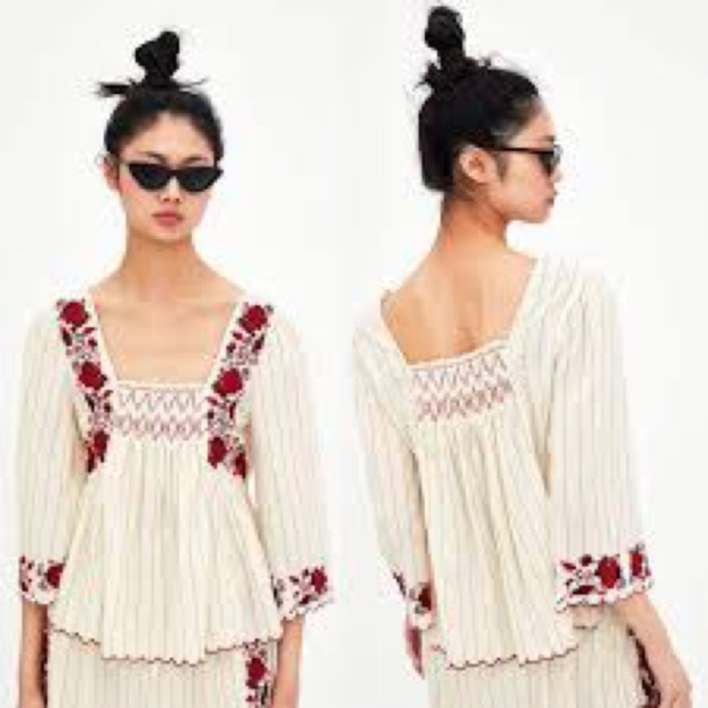 BRAND NEW WITH TAGS ZARA Linen Blouse with flowers